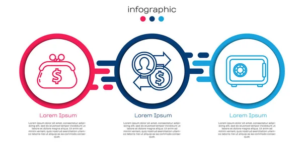 Встановіть Рядок Гаманець Доларом Просування Роботи Обмінюйте Гроші Safe Бізнес — стоковий вектор
