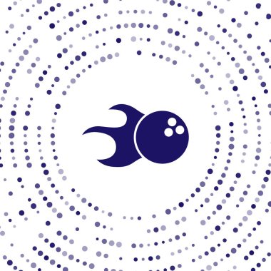 Mavi Bowling topu simgesi beyaz arkaplanda izole edildi. Spor malzemeleri. Soyut çember rastgele noktalar. Vektör.