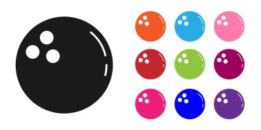 Beyaz arkaplanda siyah bowling topu simgesi izole edildi. Spor malzemeleri. Simgeleri renklendirin. Vektör.