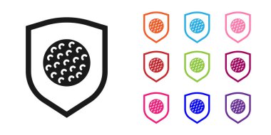 Beyaz arka planda izole edilmiş siyah golf topu. Simgeleri renklendirin. Vektör.