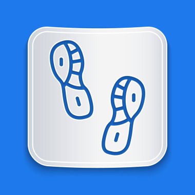 Kağıt kesiği insan ayak izi ayakkabı ikonu mavi arka planda izole edilmiş. Ayakkabı tabanı. Kağıt sanatı tarzı. Vektör.