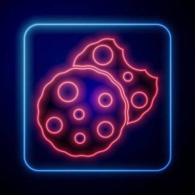 Parlayan neon kurabiyeler ya da siyah arka planda izole edilmiş çikolata ikonlu bisküviler. Vektör.