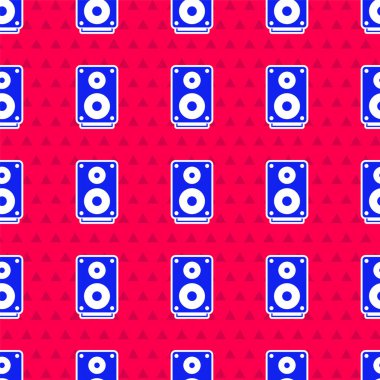Mavi Stereo hoparlör simgesi kırmızı arkaplanda izole edilmiş. Ses sistemi hoparlörleri. Müzik ikonu. Müzikal sütun hoparlörü. Vektör.