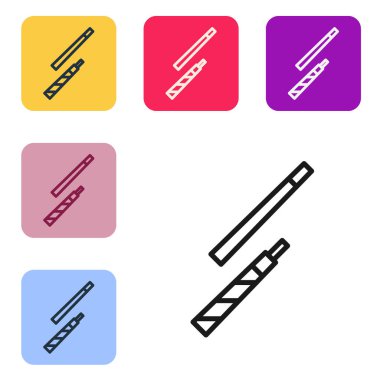 Siyah çizgi bilardo ikonu beyaz arkaplanda izole edildi. Renkli kare düğmelerle simgeleri ayarla. Vektör.