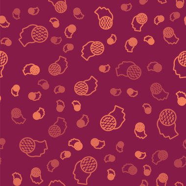 Kahverengi çizgi golf topu ikonu kırmızı zeminde izole edilmiş pürüzsüz desen. Vektör.