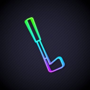 Parlayan neon hattı golf kulübü ikonu siyah arka planda izole edildi. Vektör.