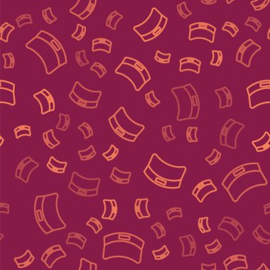 Kahverengi çizgi güneş güneşliği simgesi kırmızı arkaplanda izole edilmiş. Spor malzemeleri. Spor üniforması. Vektör.