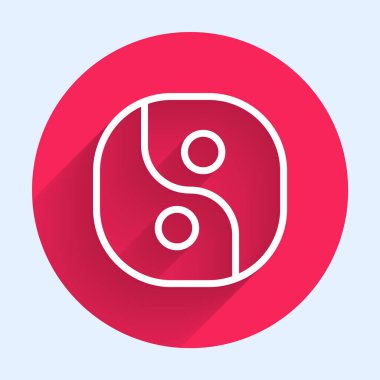 Beyaz çizgi Yin Yang 'ın sembolü uyum ve denge simgesi uzun gölgeli. Kırmızı daire düğmesi. Vektör.