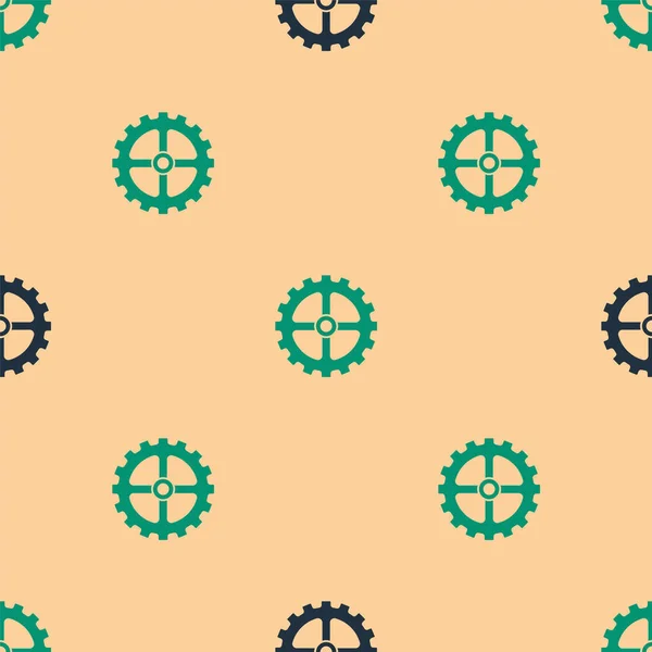 Grüne Und Schwarze Fahrradkurbelsymbole Isolieren Nahtlose Muster Auf Beigem Hintergrund — Stockvektor