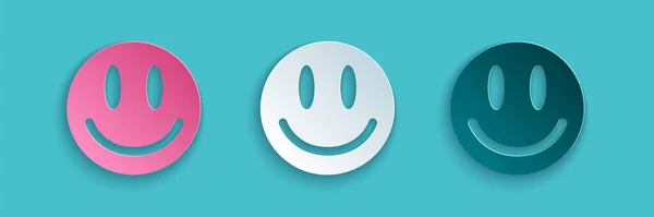 Papiergeschnittenes Smile Gesicht Symbol Auf Blauem Hintergrund Lächelndes Emoticon Glückliches — Stockvektor