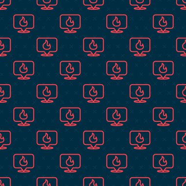 Ateş alev ikonlu kırmızı çizgi harita işaretçisi siyah arkaplanda izole edilmiş pürüzsüz desen. Yakında yangın var. Vektör.