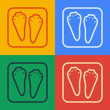 Pop sanat çizgisi Tavşan ve Tavşan pençesi ayak izi ikonu renk arkaplanında izole edilmiş. Vektör.