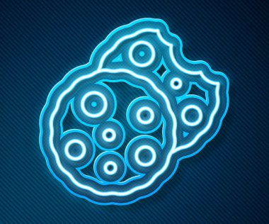 Parlayan neon çizgisi. Kurabiye ya da bisküvi. Mavi arka planda çikolata ikonu var. Vektör.