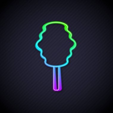 Siyah zemin üzerinde parlayan neon çizgisi, pamuk helva ikonu izole edilmiş. Vektör.