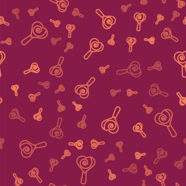 Kahverengi çizgi lolipop simgesi kırmızı arkaplanda izole edilmiş. Yemek, lezzetli bir sembol. Vektör.