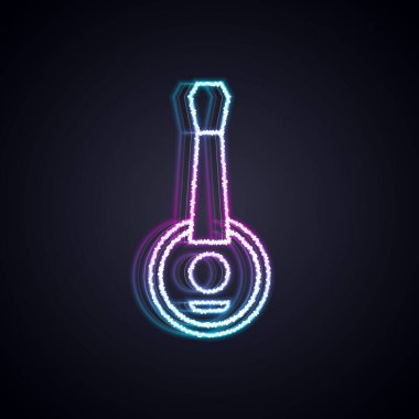 Parlayan neon hattı Banjo simgesi siyah arkaplanda izole edildi. Müzik aleti. Vektör.