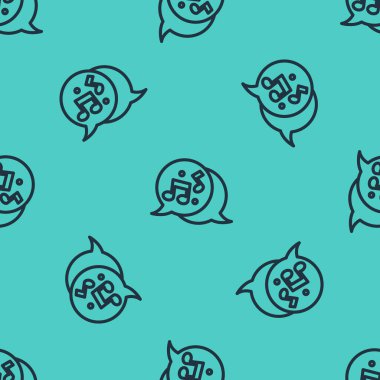 Siyah çizgi Müzik, ton simgesi yeşil arka planda izole edilmiş kusursuz desen. Vektör.