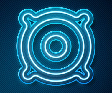 Parlayan neon hattı Stereo hoparlör ikonu mavi arkaplanda izole edildi. Ses sistemi hoparlörleri. Müzik ikonu. Müzikal sütun hoparlörü. Vektör.