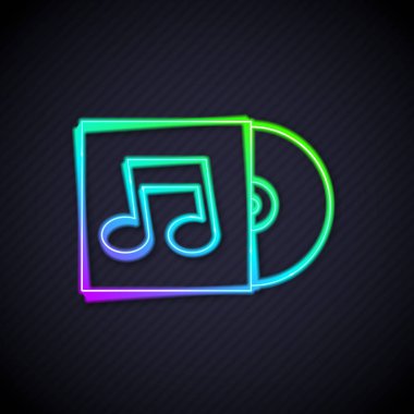 Parlayan neon çizgisi Vinil disk simgesi siyah arkaplanda izole edildi. Vektör.