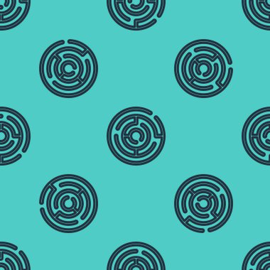 Siyah çizgi Minotaur labirenti ya da labirent ikonu yeşil arka planda izole edilmiş pürüzsüz desen. Antik Yunan mitolojisi. Vektör.