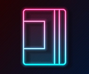 Parlayan neon çizgisi Not Defteri simgesi siyah arkaplanda izole edildi. Spiral not defteri simgesi. Okul defteri. Yazı tahtası. Okul günlüğü. Vektör.