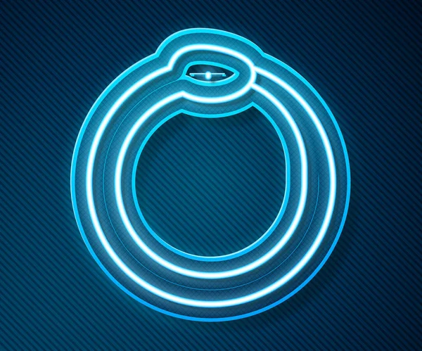 Zářící Neonová Čára Kouzelný Symbol Ikony Ouroboros Izolované Modrém Pozadí — Stockový vektor