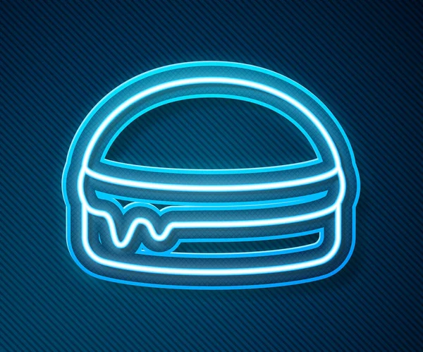 Leuchtendes Neonfarbenes Burger Symbol Auf Blauem Hintergrund Hamburger Ikone Cheeseburger — Stockvektor