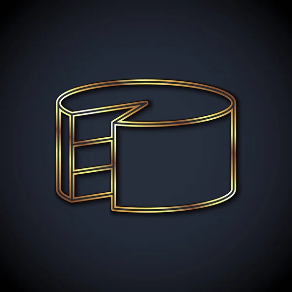 Золотая Линия Торт Значок Изолирован Черном Фоне Днем Рождения Вектор — стоковый вектор