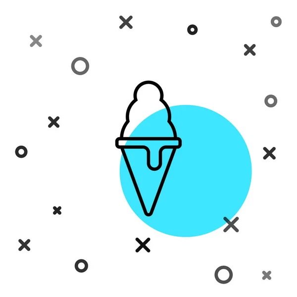 Black Line Ice Cream Waffle Cone Icon Isolated White Background — Stock Vector