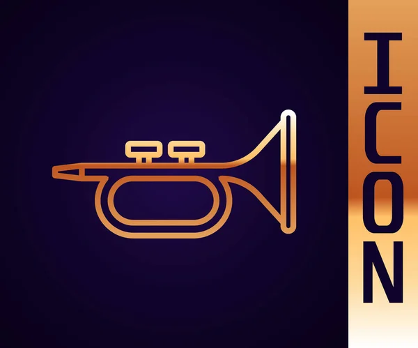 Zlatá Linie Hudební Nástroj Trumpeta Ikona Izolované Černém Pozadí Vektor — Stockový vektor