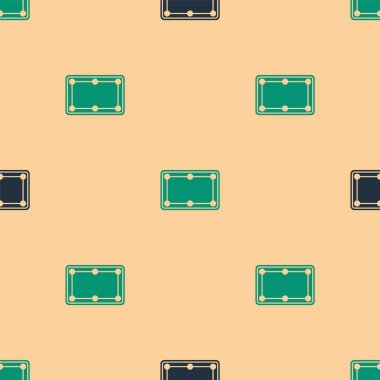 Yeşil ve siyah bilardo masası simgesi bej arkaplanda izole edilmiş pürüzsüz desen. Bilardo masası. Vektör.