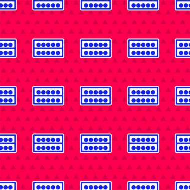 Mavi bilardo topları kırmızı arkaplanda izole edilmiş bir simge üzerinde. Rafta bilardo topları var. Vektör.