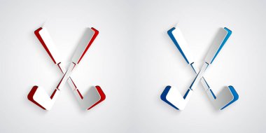 Kağıt kesikli golf sopası simgesi gri arka planda izole edilmiş. Kağıt sanatı tarzı. Vektör.