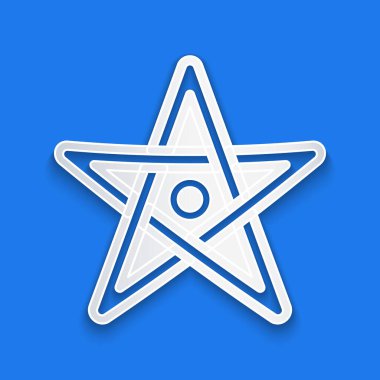 Kağıt kesiği Pentagram simgesi mavi arkaplanda izole edildi. Sihirli okült yıldız sembolü. Kağıt sanatı tarzı. Vektör.