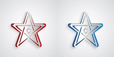 Kağıt kesiği, gri arkaplanda izole edilmiş Pentagram simgesi. Sihirli okült yıldız sembolü. Kağıt sanatı tarzı. Vektör.