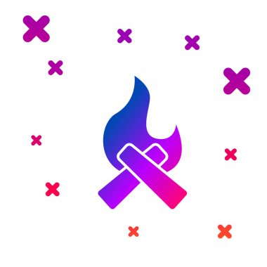 Mavi Kamp Ateşi simgesi beyaz arkaplanda izole edildi. Odunla yanan şenlik ateşi. Soyut çember rastgele noktalar. Vektör.