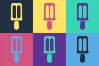 Arkaplanda izole edilmiş çubuk ikonlu Pop Art Dondurma. Güzel sembol. Vektör.