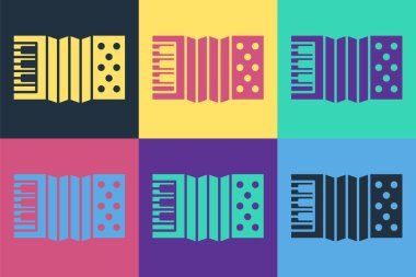 Pop Art müzik enstrümanı akordeon simgesi renk arkaplanında izole edildi. Klasik bayan, harmonik. Vektör.