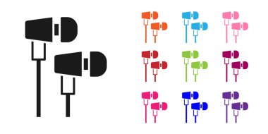 Siyah Hava Kulaklık simgesi beyaz arkaplanda izole edildi. Kulaklıklar için kablosuz cihaz. Elektronik cihazlar. Simgeleri renklendirin. Vektör.