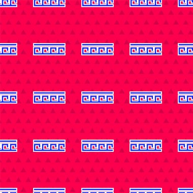 Mavi Antik Yunan desenli ikon kırmızı arka planda izole edilmiş pürüzsüz desen. Vektör.