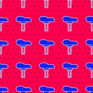 Kırmızı arka planda mavi bisiklet koltuğu simgesi izole edilmiş. Bisiklet eyeri. Vektör.