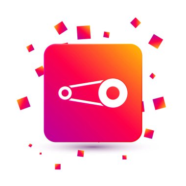 Beyaz arka planda izole edilmiş çark simgesi olan beyaz bisiklet zinciri. Bisiklet zinciri sıçrama iletimi. Kare renk düğmesi. Vektör.