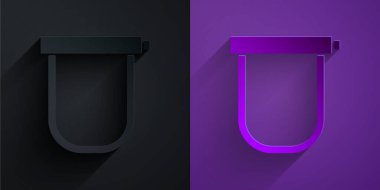 Kağıt kesiği bisiklet kilidi U biçimli sanayi simgesi mor arka planda izole edilmiş. Kağıt sanatı tarzı. Vektör.