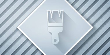 Kağıt kesiği boya fırçası simgesi gri arkaplanda izole edildi. Kağıt sanatı tarzı. Vektör.