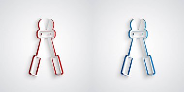 Kağıt kesiği Bolt kesici simgesi gri arkaplanda izole edildi. Destek çubukları için makas. Kağıt sanatı tarzı. Vektör.