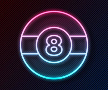 Parlak neon hattı bilardo topu. Siyah arka planda 8 numaralı ikon izole edilmiş. Vektör.