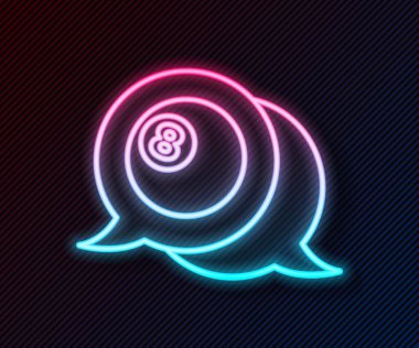 Parlak neon hattı bilardo topu. Siyah arka planda 8 numaralı ikon izole edilmiş. Vektör.