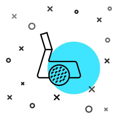 Siyah çizgi golf sopası ve beyaz arka planda top ikonu var. Rastgele dinamik şekiller. Vektör.