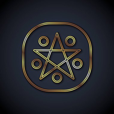 Siyah arkaplanda izole edilmiş bir daire simgesinde altın çizgili Pentagram. Sihirli okült yıldız sembolü. Vektör.