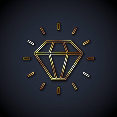 Altın çizgili elmas simgesi siyah arkaplanda izole edildi. Mücevher sembolü. Mücevher taşı. Vektör.